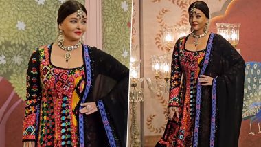 Aishwarya Rai Bachchan Looks Regal in Floral Black Anarkali at Anant Ambani-Radhika Merchant’s ‘Shubh Aashirwad’ Celebration (Watch Video)