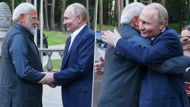 PM Modi Russia Visit: Prime Minister Narendra Modi, Russian President Vladimir Putin Hold Informal Meet at Novo-Ogaryovo Residence (See Pics and Video)