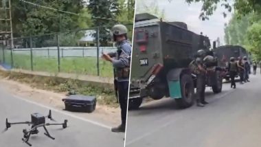 Jammu and Kashmir: Encounter Breaks Out Between Security Forces and Terrorists in Modergam Village in Kulgam District (Watch Video)