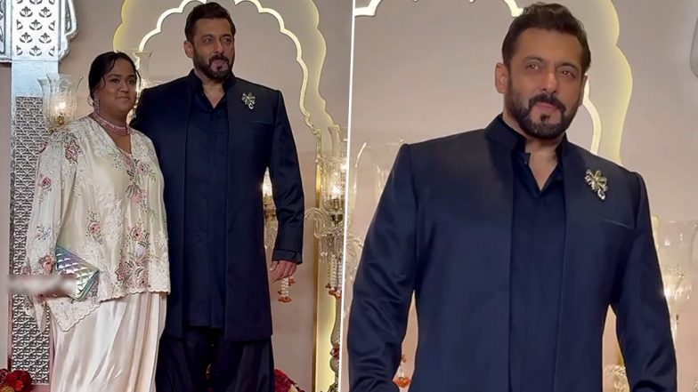 Anant Ambani-Radhika Merchant Wedding: Salman Khan and Sister Arpita Khan’s Traditional Looks Steal the Show (Watch Video)