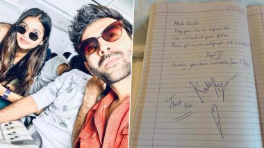 Kartik Aaryan Signs Autograph and Clicks Selfie With Fan in Economy Class, Receives Chocolates (Watch Video)