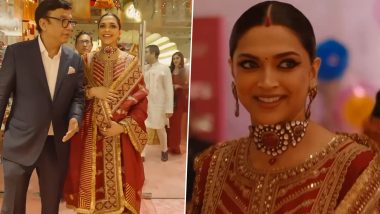 Mom-to-Be Deepika Padukone Looks Regal in Red Anarkali at Anant Ambani and Radhika Merchant’s Wedding (Watch the Video)