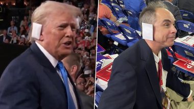 ‘Newest Fashion Trend’: RNC Attendees Wear Makeshift Ear Bandages in Support of Donald Trump After Failed Assassination Attempt (Watch Video)