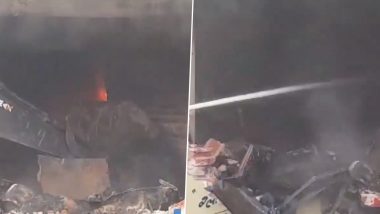 Madhya Pradesh Fire: Blaze Erupts At Electronics Warehouse in Satna, Video Surfaces