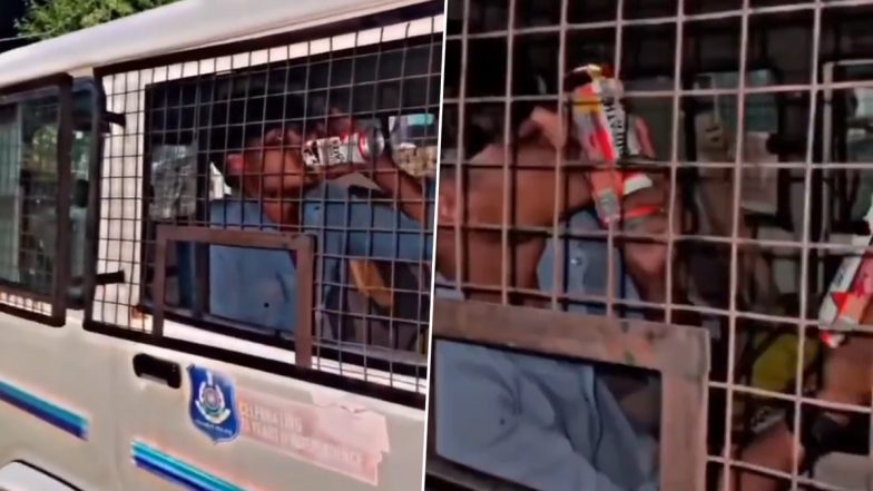 Ahmedabad: Man Drinks ‘Godfather’ Beer Inside Police Van Near Sabarmati Riverfront in Dry State Gujarat, Video Surfaces