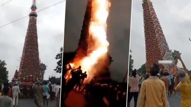 Uttar Pradesh: 2 Killed, Dozens Suffer Burn Injuries After Muharram Procession Carrying Tazia Comes in Contact With High Tension Wire in Lakhimpur Kheri, Police Present at Spot (Watch Video)