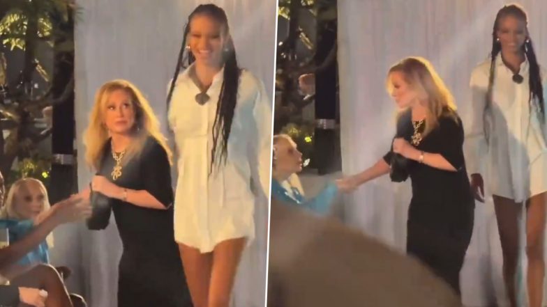 Fashion Faux Pas! Kathy Hilton Stands in the Middle of the Runway Narrowly Blocking Model’s Path To Walk at Sutton Stracke’s Fashion Show in Los Angeles (Watch Video)