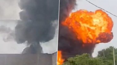 Haryana Fire Video: Massive Blaze Engulfs Paint Warehouse in Khundewala, Dozens of Fire Brigades Deployed