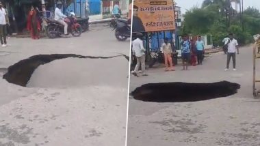 Uttar Pradesh: Portion of Road Caves in Lucknow After Heavy Rains, Video Surfaces