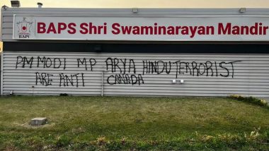 Hindu Temple Vandalised in Canada: BAPS Swaminarayan Mandir Vandalised Again in Edmonton Amid Rising Concerns Over Extremist Activities