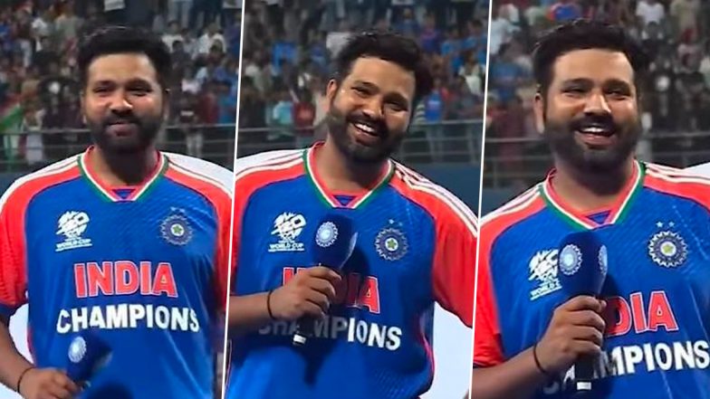 Rohit Sharma in Splits After Presenter Gaurav Kapur Asks Him Question With Reference to His Viral ‘Koi Bhi Garden Mein Nahi Ghumega’ Remark During India’s T20 World Cup 2024 Celebrations (Watch Video)