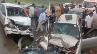 Telangana Road Accident Videos: Horse Killed, 6 Injured After Speeding Car Hits Animal Causing Chain Reaction in Medak