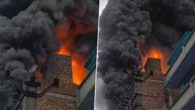 Delhi Fire Videos: Suspected Short Circuit Sparks Massive Blaze Factory in Factory at Narela Industrial Area, 25 Fire Trucks at the Scene