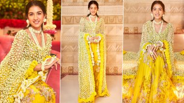 Radhika Merchant Looks Radiant Draping ‘Phoolon Ki Chadar’ Dupatta For Her Haldi Ceremony With Anant Ambani (See Pictures)