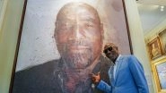 Vivian Richards Poses With His Portrait at Lord&rsquo;s Cricket Ground During England vs West Indies First Test 2024