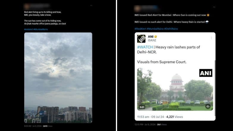 Netizens Take Dig at IMD As Sun ‘Comes Out’ in Mumbai Amid Red Alert Predicting Heavy Rainfall and Delhi Sees Downpour Despite ‘No Such Alert’