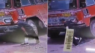 Pune Bus Accident Video: Man Dies After MSRTC Bus Knocks Him Down in Bhor, Disturbing Video Surfaces