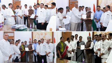 Telangana: BRS Chief KT Rama Rao Meets Assembly Speaker Gaddam Prasad Kumar, Seeks Disqualification of All 10 MLAs Who Defected to Ruling Congress Party (See Pics)