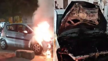 Hyderabad Car Fire Videos: Passengers Escape Unharmed As Moving Vehicle Goes Up in Flames on Chaderghat to Dilsukhnagar Road