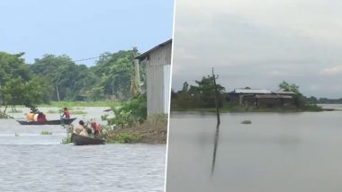 Assam Rains: Brahmaputra River Swallows Homes, Land in Morigaon After Flood-Like Situation in Area (Watch Video)