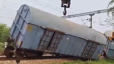 Goods Train Derails in Rajasthan: Three Wagons of Freight Train Derail in Alwar; Railway Services Remain Unaffected (Watch Video)