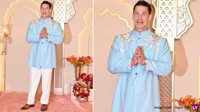 John Cena Dazzles in Sky Blue Sherwani at Anant Ambani-Radhika Merchant’s Grand Wedding (Watch Video & Pic)