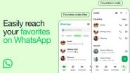 WhatsApp New Feature Update: Meta-Owned Platform Introduces &lsquo;Favourites&rsquo; for Quick Access to Priority Contacts; Check Details