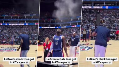 Kevin Durant Gives Funny Reaction to LeBron James’ Iconic ‘Chalk Toss’ Ritual During Team USA’s Exhibition Match Against South Sudan Ahead of Paris Olympics 2024