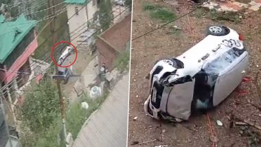 Himachal Pradesh: Woman Injured As Car Plunges Into 30-Meter Ditch While Parking in Solan, CCTV Footage Surfaces