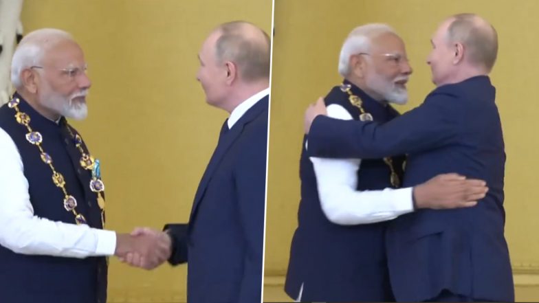 PM Modi Receives Russia’s Highest Civilian Honour: Vladimir Putin Confers Order of St Andrew the Apostle on Prime Minister Narendra Modi (Watch Video)