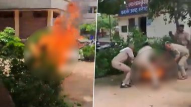 Aligarh Shocker: Son Sets Mother on Fire at Police Station Over Property Dispute, Disturbing Video Surfaces