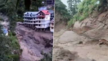 Kullu Cloudburst: 3 Shops, Footbridge Washed Away in Flash Flood Triggered by Cloudburst in Himachal Pradesh’s Tosh Area (Watch Videos)