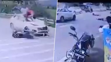 Pune Road Accident Video: Couple Flung Into Air After Speeding Car Hits Bike on Ahmednagar-Kalyan Highway