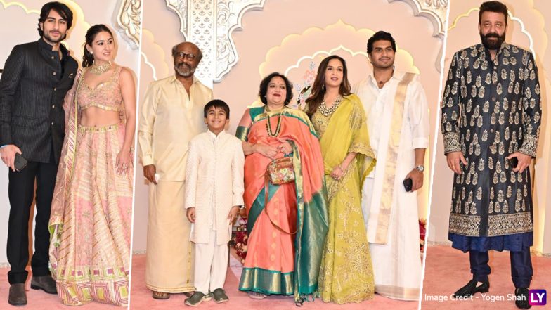 Anant Ambani-Radhika Merchant Wedding: Rajinikanth, Sara Ali Khan, Ibrahim Ali Khan, Sanjay Dutt and More Celebs Attend the Grand Celebration (Watch Videos)