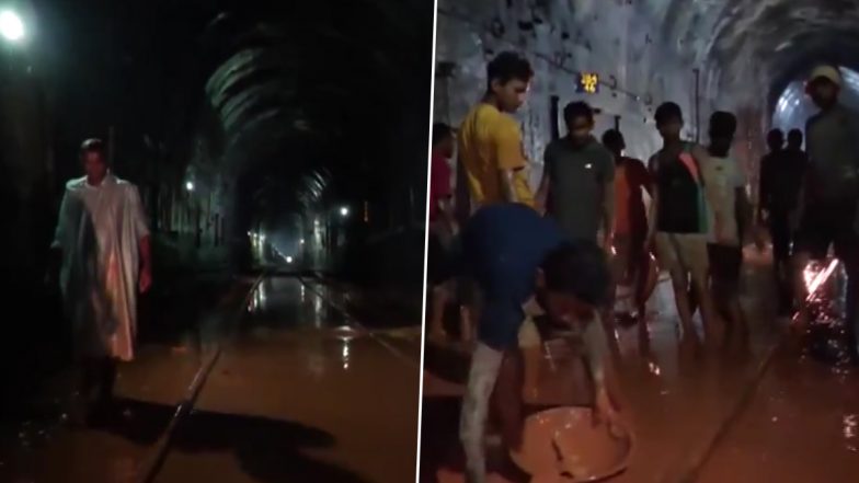 Goa Train Services Disrupted: Konkan Railway Halts Operations Due to Water Seepage in Tunnel at Pernem Station (Watch Video)