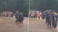 Mumbai Rains: Tourists Form Human Chain in Raging Flood Waters at Sanjay Gandhi National Park in Borivali Amid IMD&rsquo;s Heavy Shower Weather Forecast (Watch Video)