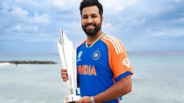 Sports News | Team India Skipper Rohit Sharma Poses with T20 WC Trophy