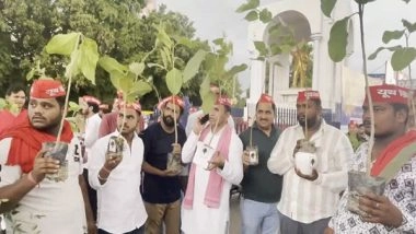 India News | Samajwadi Party Workers Celebrate Akhilesh Yadav's 51st Birthday by Planting 'PDA' Saplings, Distributing Sweets, Sarees
