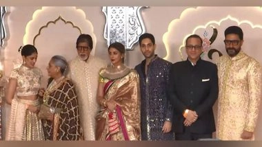 Entertainment News | Amitabh Bachchan, Jaya, Abhishek Pose Together in Fam-jam Pic at Anant-Radhika Wedding