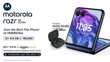 Business News | Motorola Razr 50 Ultra with Google Gemini on Its Largest Most Intelligent External Display Goes on Sale in India at an Effective Price of Rs 89,999*