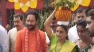 India News | Hyderabad: Union Minister Kishan Reddy Offers Prayers Along with Family at Mahakali Temple