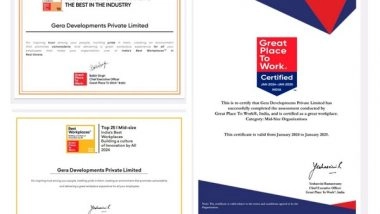 Business News | Gera Developments Wins India's Best Workplaces™ in Real Estate 2024 and Features in India's Great Mid-size Workplaces List