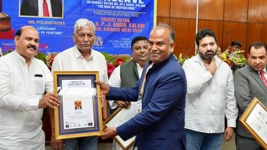 Business News |  Fragrance World Founder Poland Moosa Honoured with King of Perfume Title at the Prestigious APJ Abdul Kalam Award 2024 in New Delhi