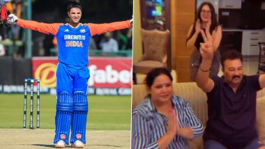 Abhishek Sharma’s Parents, Sister Komal Sharma Celebrate Team India Youngster's Maiden International Century During IND vs ZIM 2nd T20I 2024 (Watch Video)