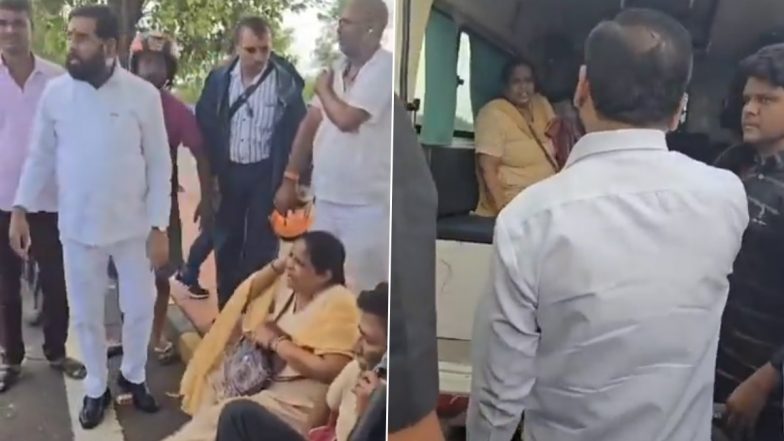 Maharashtra CM Eknath Shinde Stops His Convoy To Help Woman Injured in Road Accident in Vikhroli, Video Surfaces