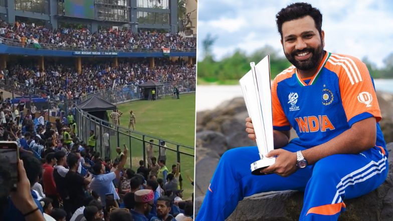 ‘India Ka Raja, Rohit Sharma!’ Fans at Wankhede Stadium Chant for Rohit Sharma As They Wait for Team India’s T20 World Cup 2024 Victory Celebrations (Watch Video)