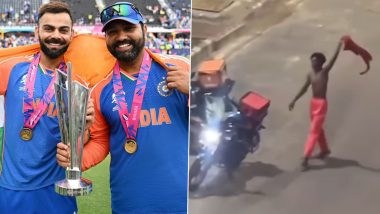 Viral Video Shows Emotional Food Delivery Boy Celebrating India's T20 World Cup 2024 Title Victory Alone on Road