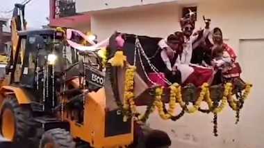 ‘Bulldozer Baraat’: Krishna Verma, Fan of UP CM Yogi Adityanath, Leads His Wedding Procession on a Bulldozer, Video Goes Viral