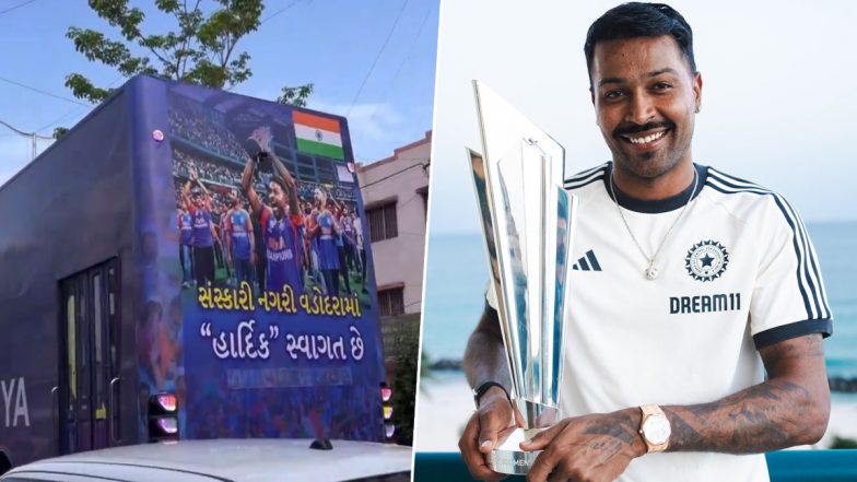 Hardik Pandya Set for Victory Parade in Vadodara As He Returns Home After India’s T20 World Cup 2024 Title Triumph (Watch Video)