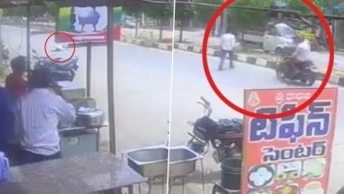 Accident Caught on Camera in Telangana: Speeding Bike Hits Man Crossing Road in Gajwel, Pillion Rider Dies; Disturbing Video Surfaces